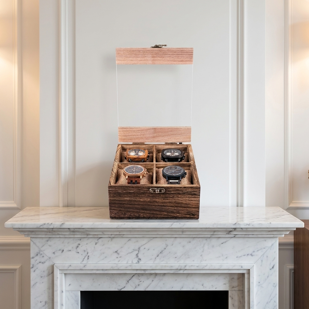 Watch Box – Vintage Wooden Chest 4 Slots - Watch Box