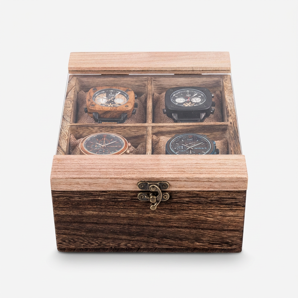Watch Box – Vintage Wooden Chest 4 Slots - Watch Box