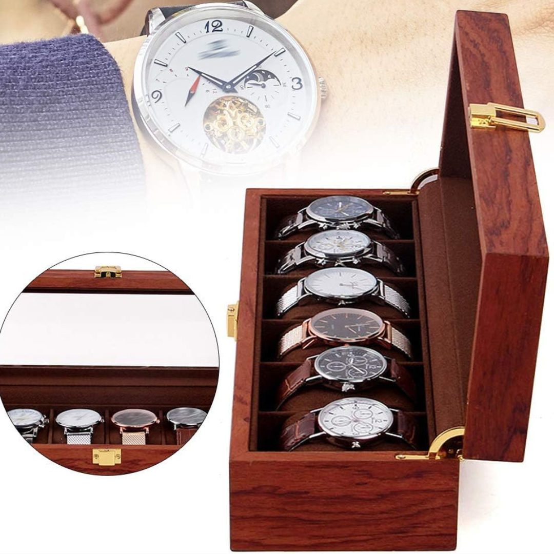 Watch Box - Walnut Wood 6 Slots - Watch Box