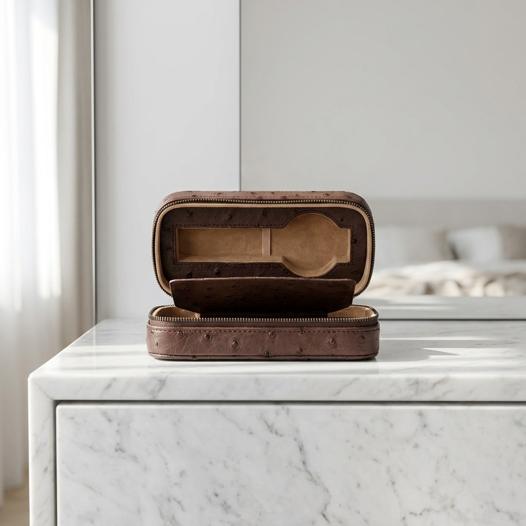 Watch Case – Brown Ostrich 2 Slots - Watch Box