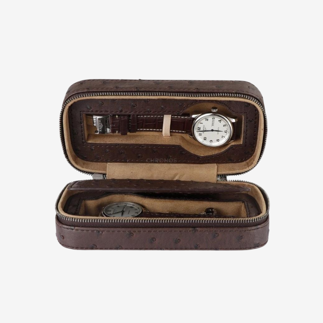 Watch Case – Brown Ostrich 2 Slots - Watch Box