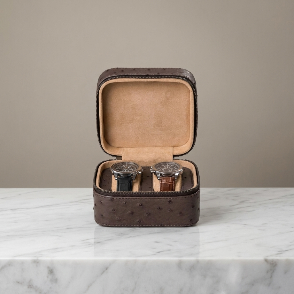 Watch Roll – Brown Ostrich 2 Slots - Watch Box