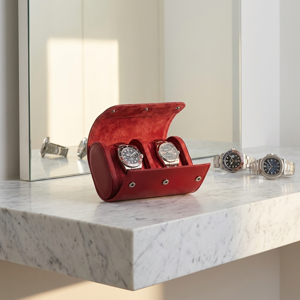 Watch Roll – Crimson Leather 2 Slots - Watch Box