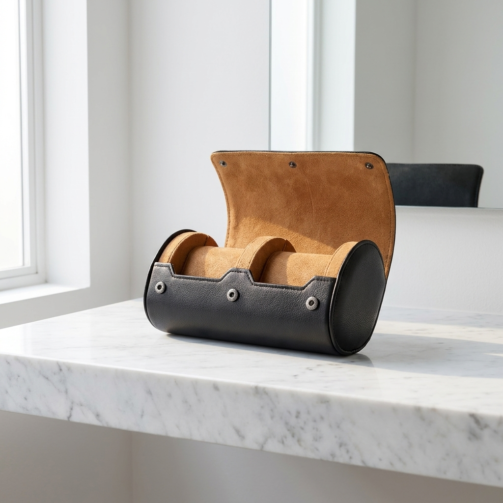 Watch Roll – Double Black Leather - Watch Roll