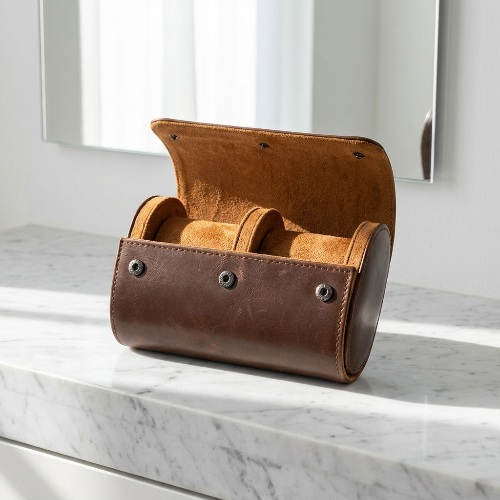 Watch Roll – Double Brown Leather - Watch Roll