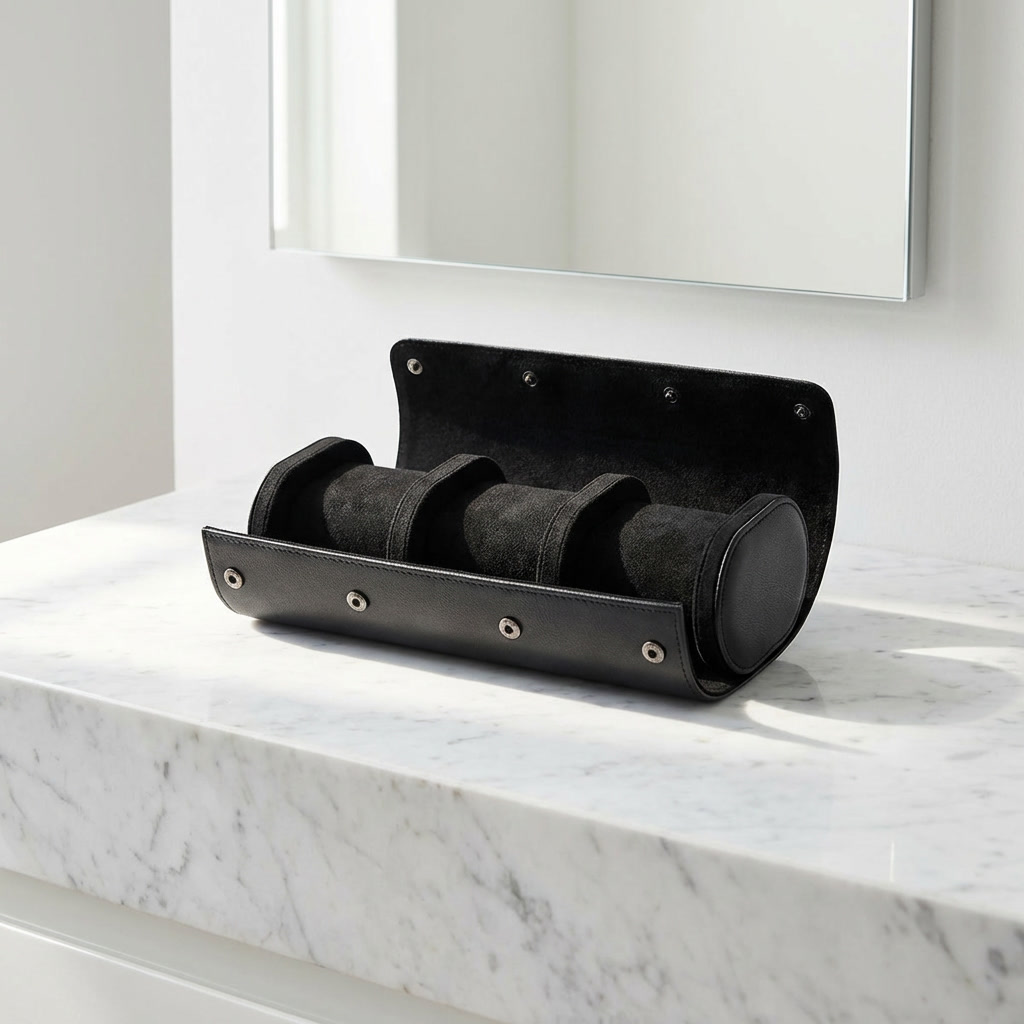 Watch Roll – Supreme Black Leather 3 Slots - Watch Roll
