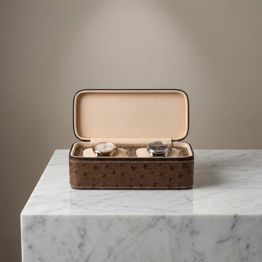 Watch Roll – Taupe Ostrich 2 Slots - Watch Box
