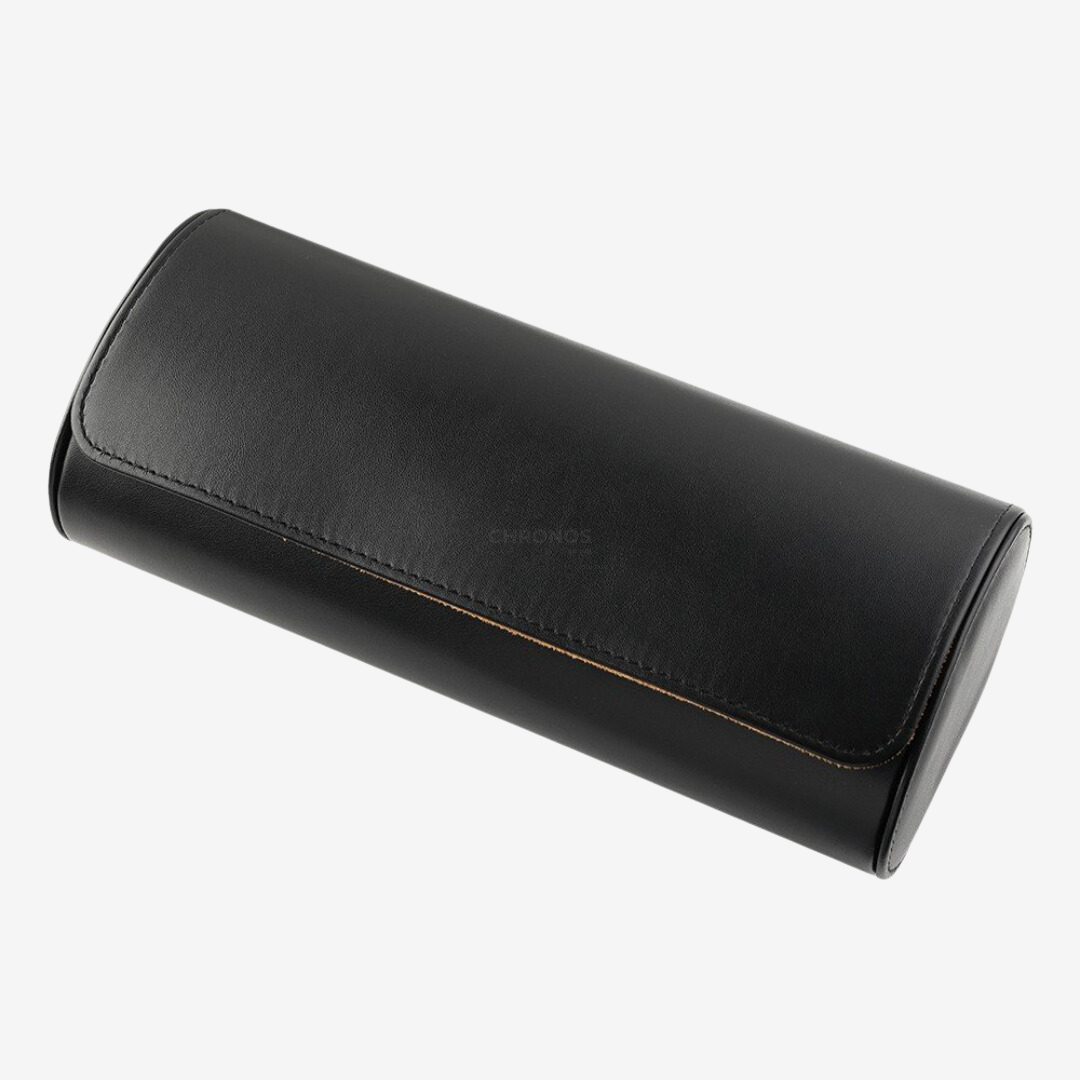 Watch Roll Trio – Black Leather Watch Case - Watch Roll