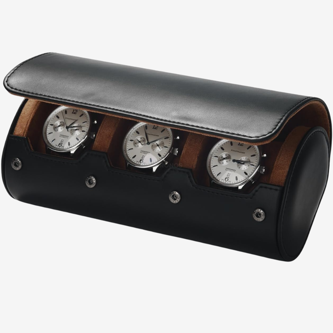 Watch Roll Trio – Black Leather Watch Case - Watch Roll