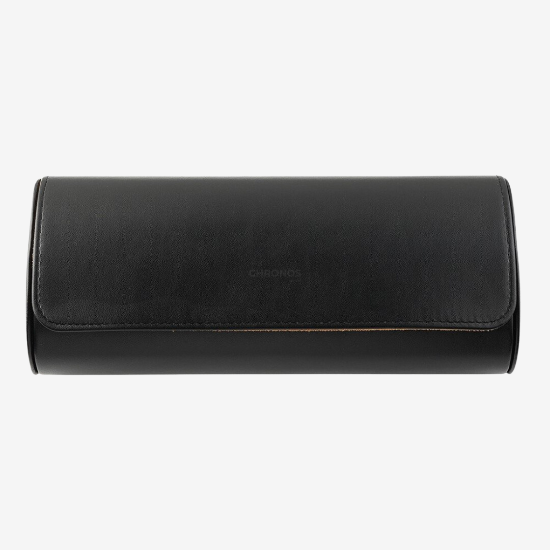 Watch Roll Trio – Black Leather Watch Case - Watch Roll