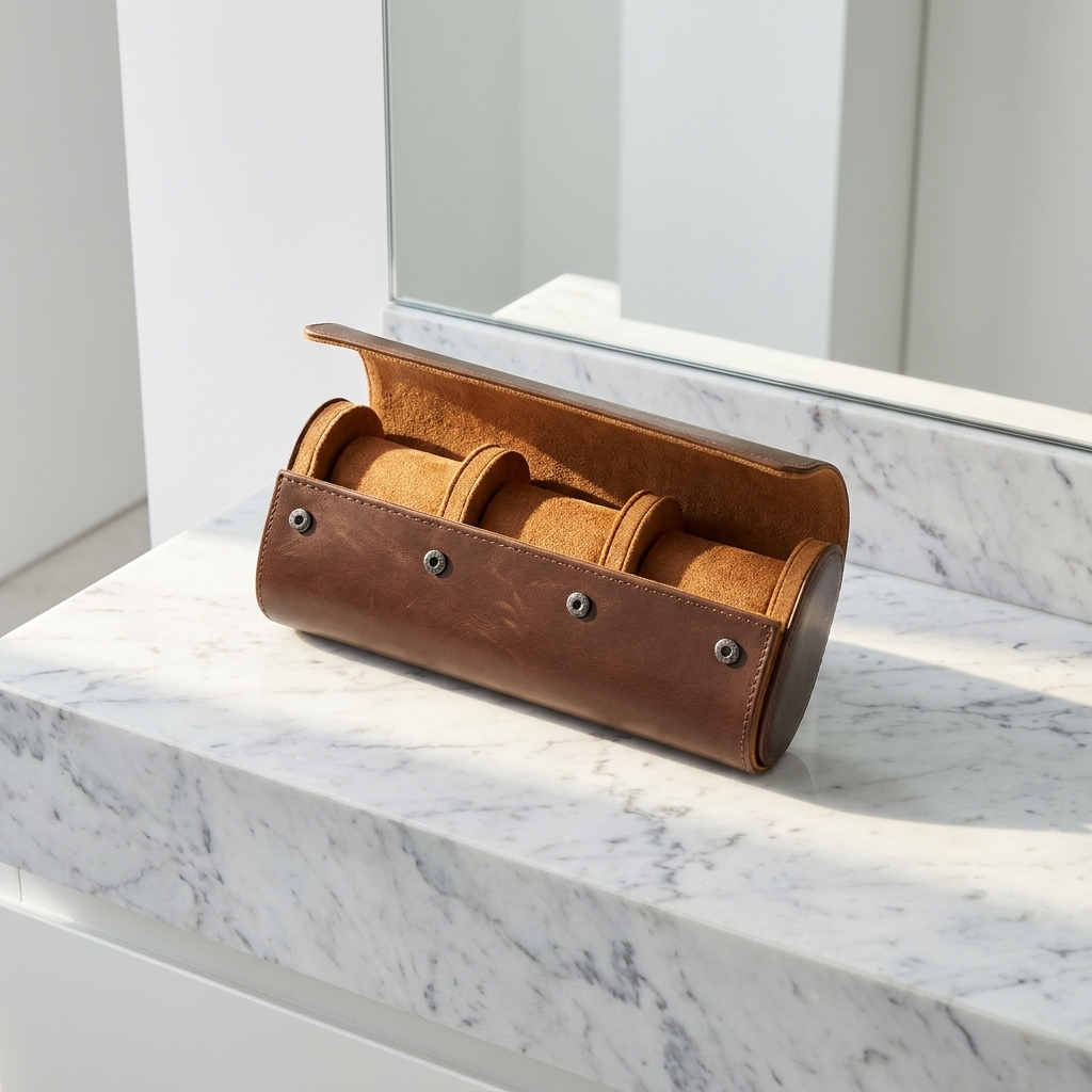 Watch Roll – Trio Brown Leather - Watch Roll