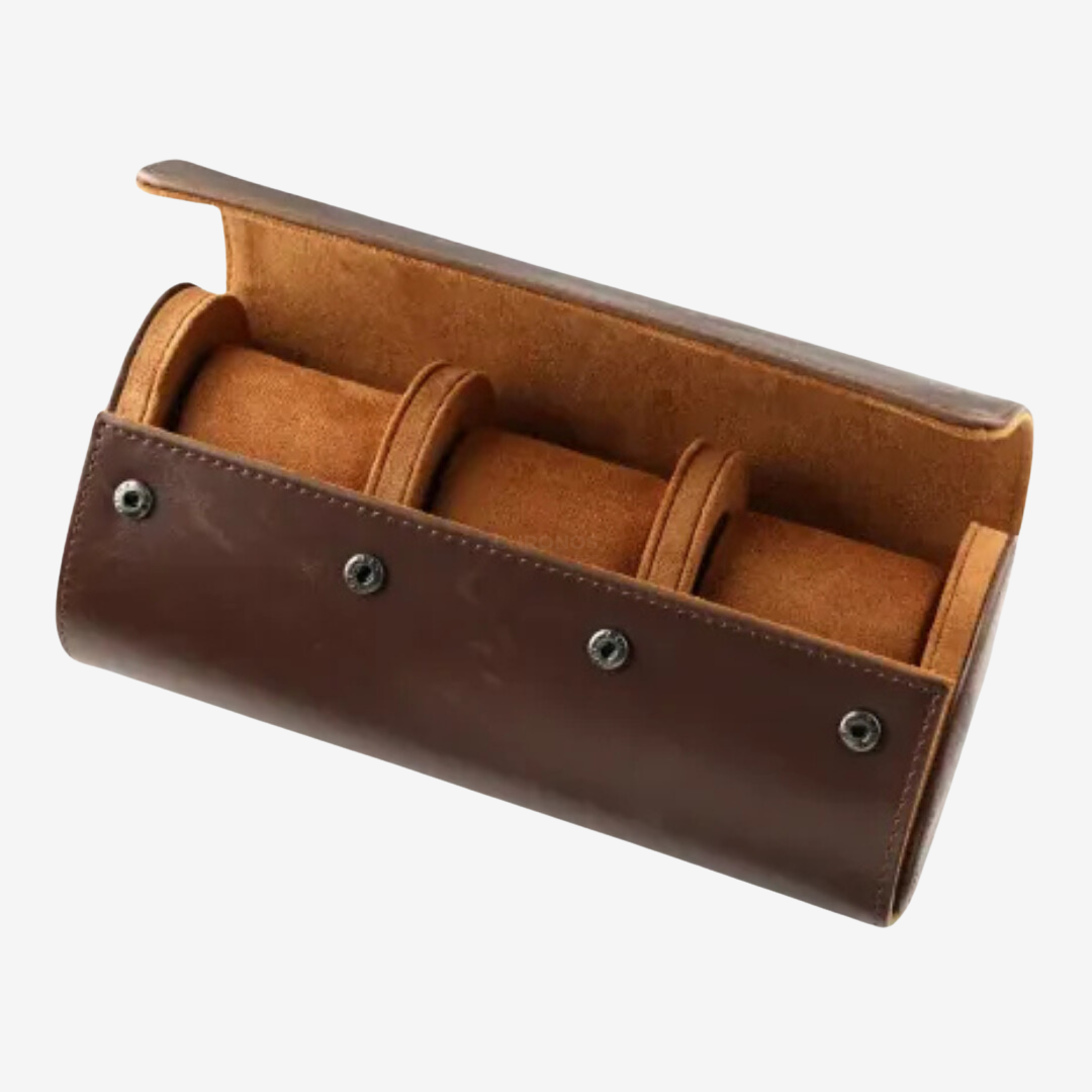 Watch Roll Trio – Brown Leather Watch Case - Watch Roll