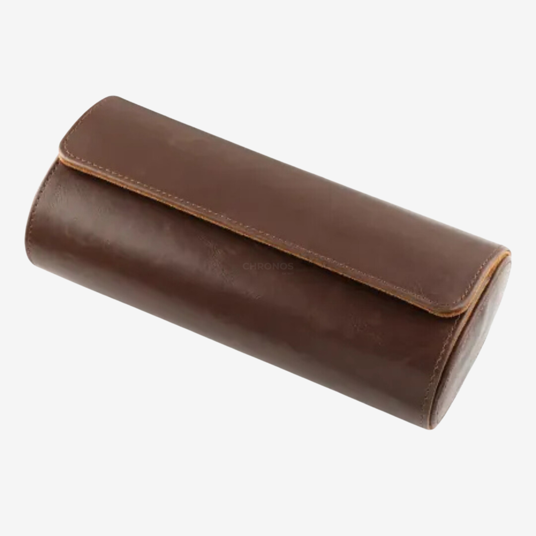 Trio de rouleaux pour montres – Étui à montres en cuir marron - Rouleau pour montres