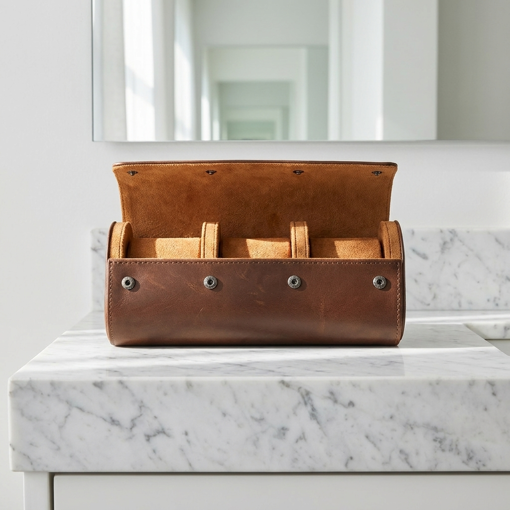 Watch Roll – Trio Brown Leather - Watch Roll