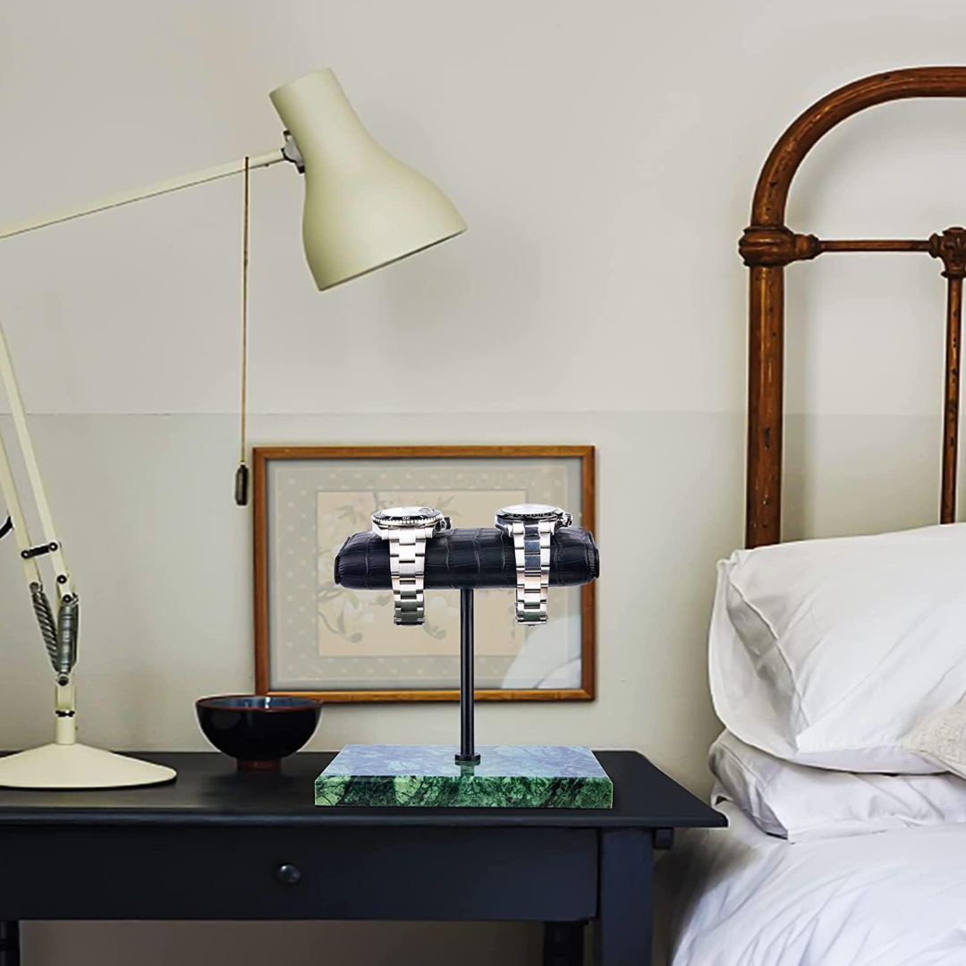 Support pour montre - Double coussin marbre vert - SUPPORT POUR MONTRE