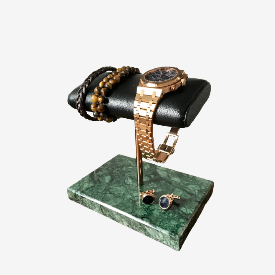 Support pour montre - Double coussin marbre vert - SUPPORT POUR MONTRE