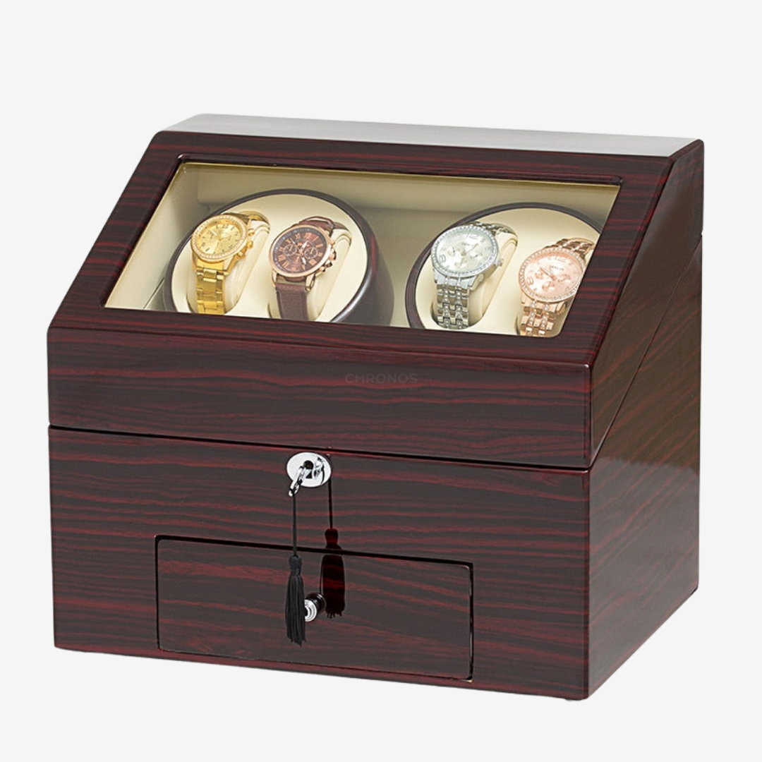 Watch Winder - Mahogany 4 Rotating + 9 Slots - Watch Winder