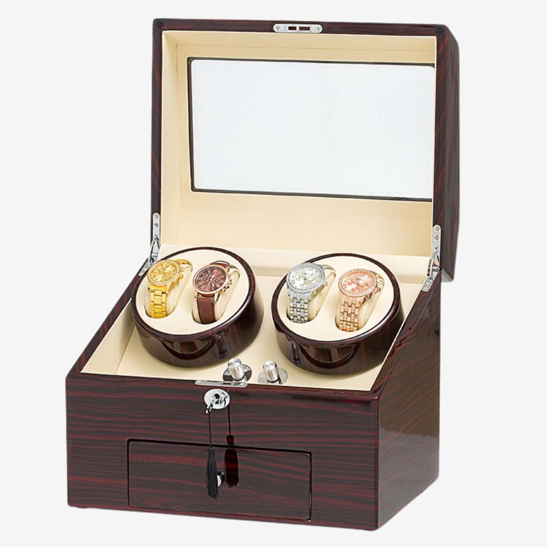 Watch Winder - Mahogany 4 Rotating + 9 Slots - Watch Winder