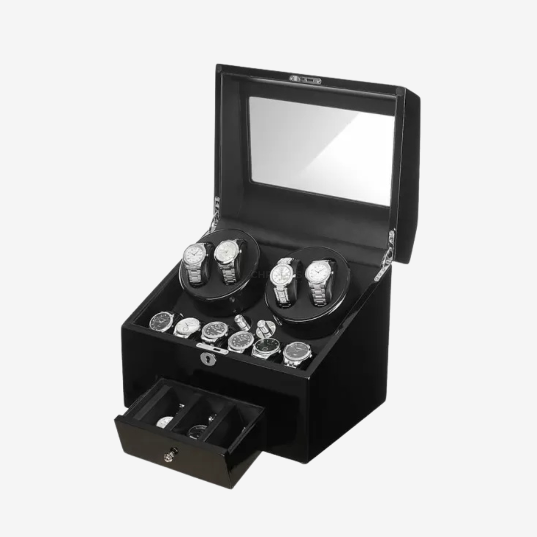 Watch Winder - Piano Black 4 Rotating + 9 Slots - Watch Winder