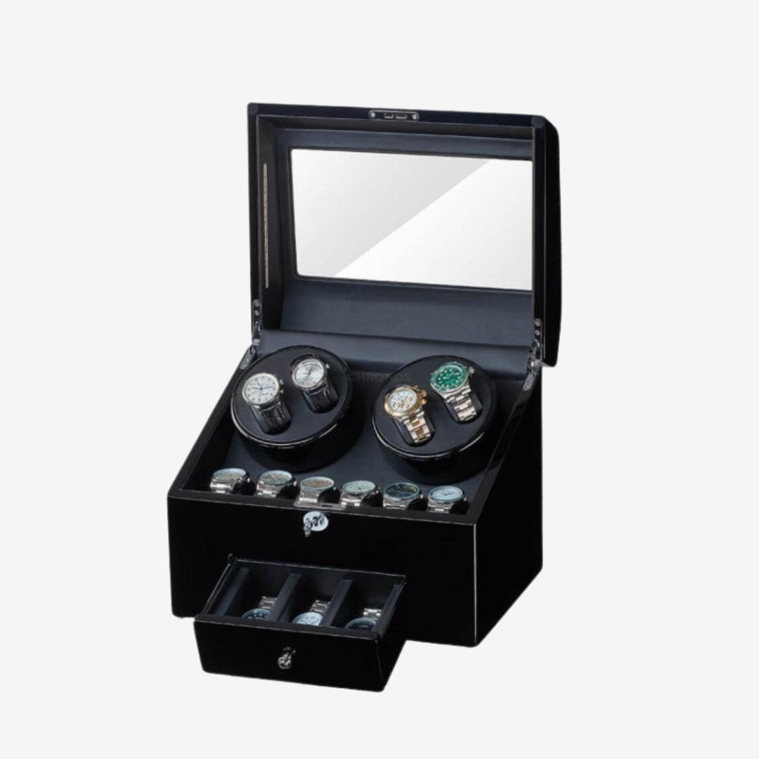 Watch Winder - Piano Black 4 Rotating + 9 Slots - Watch Winder
