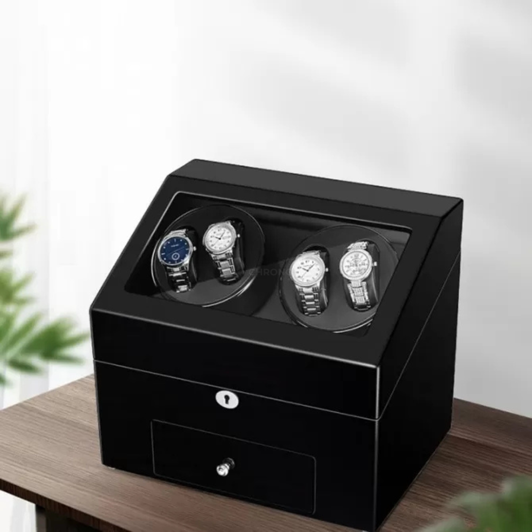 Watch Winder - Piano Black 4 Rotating + 9 Slots - Watch Winder