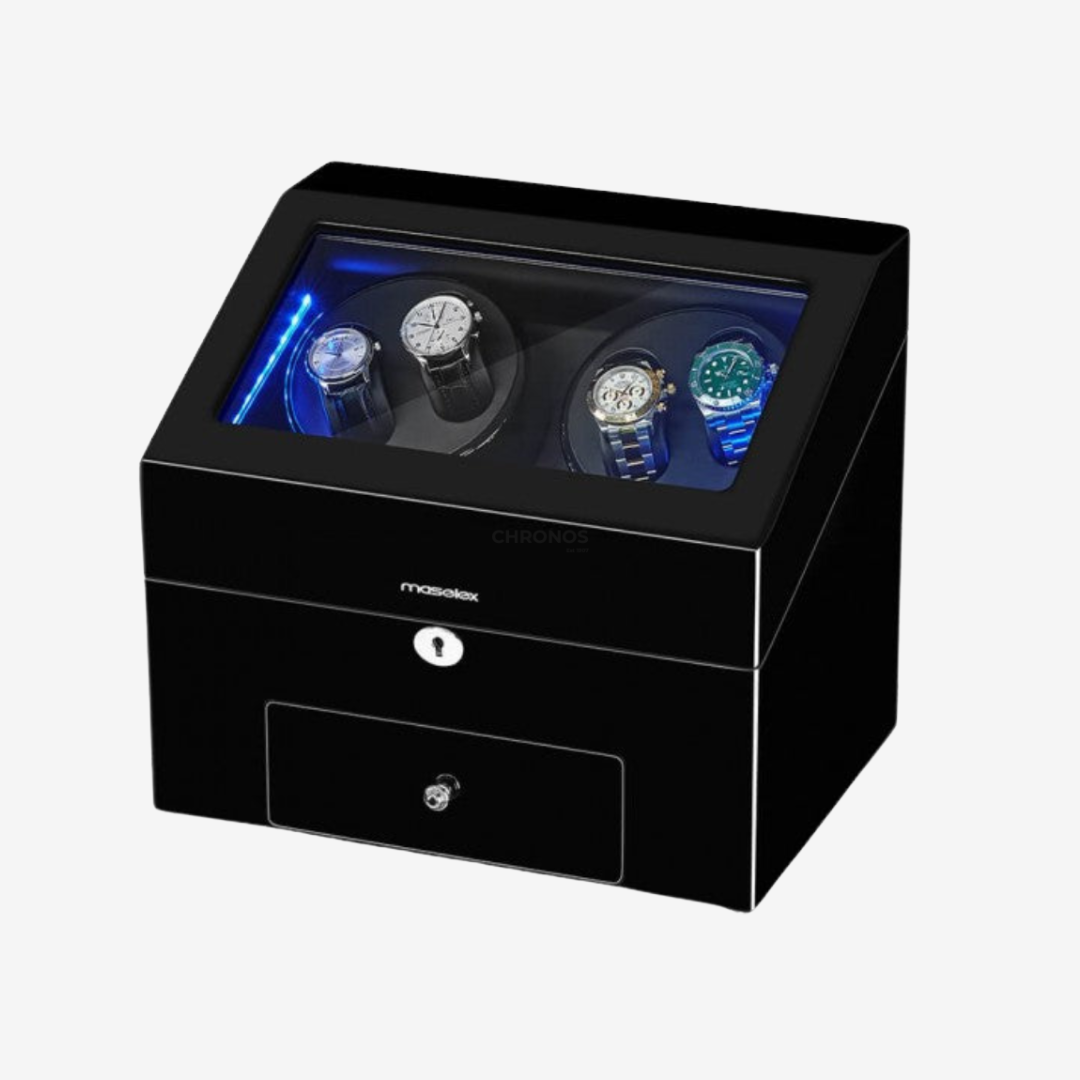 Watch Winder - Piano Black 4 Rotating + 9 Slots - Watch Winder