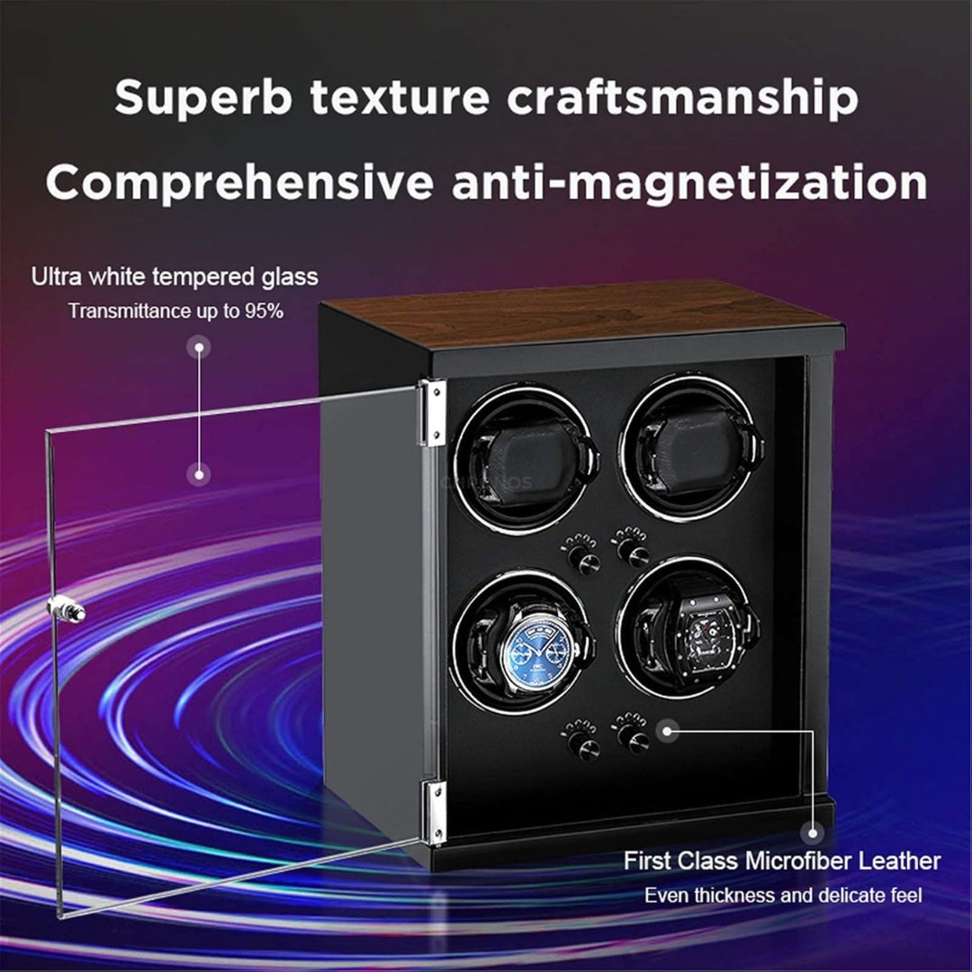 Watch Winder - Piano Black 4 Rotating + 9 Slots - Watch Winder